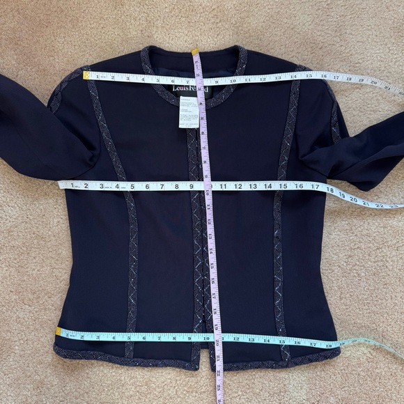 Louis Feraud 100% Silk Black Label Navy Blue Skirt Set Beaded Beads Embroidered - Picture 10 of 17